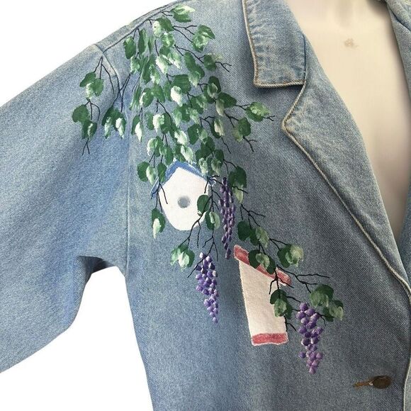 Sunbelt Denim Vintage HandPainted Stonewash Oversized Jacket Garden scene Large - Picture 3 of 11